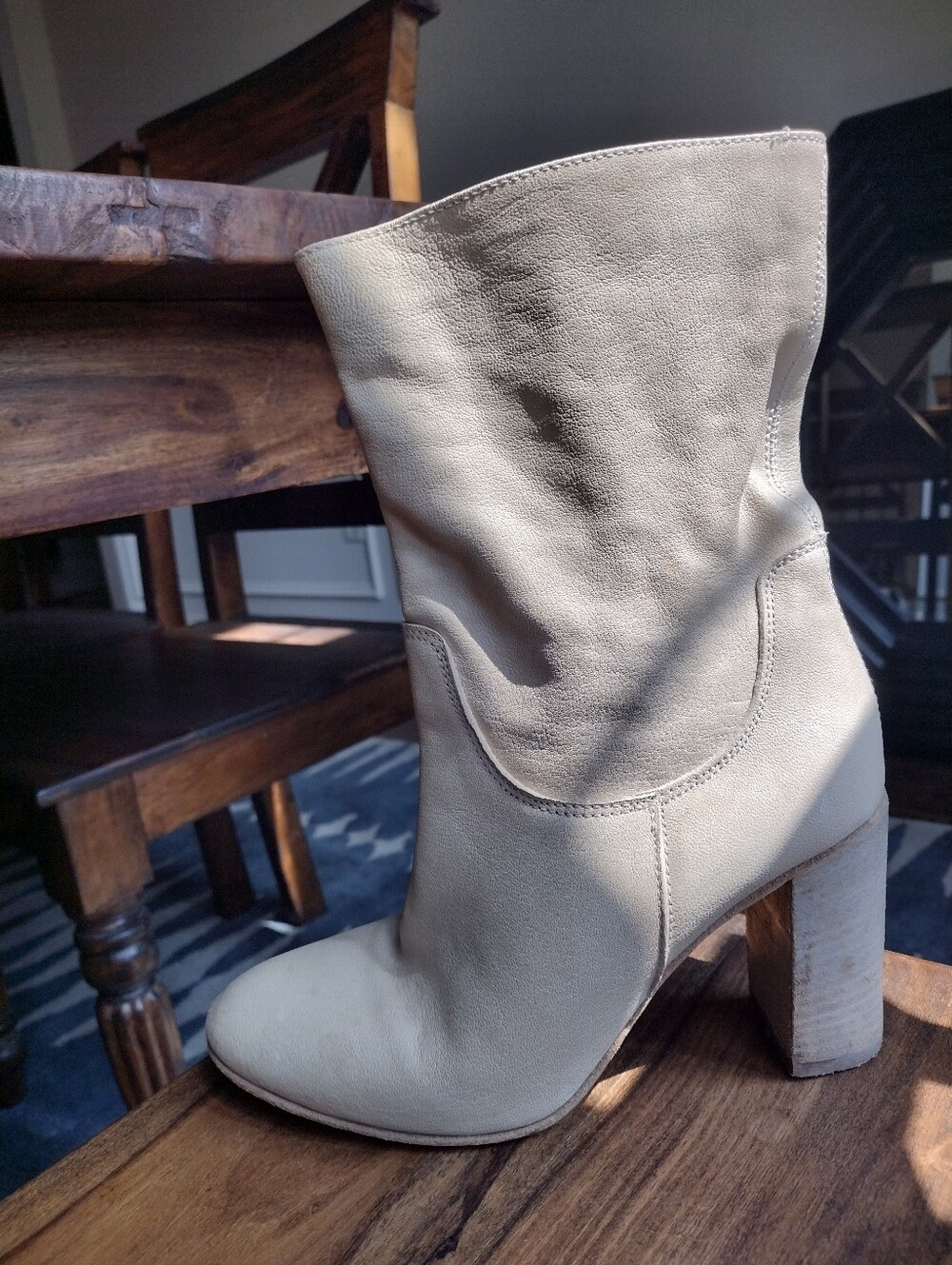 Free People Cream Leather Slouch Boots Size 7.5 - Picture 2 of 5